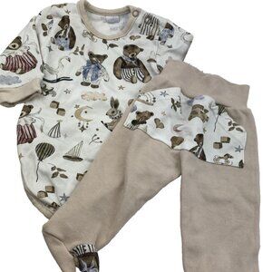 Baby Outfit Set Size 6/9m Boys Bears Bodysuit Pants Footed Feet Snap Infant